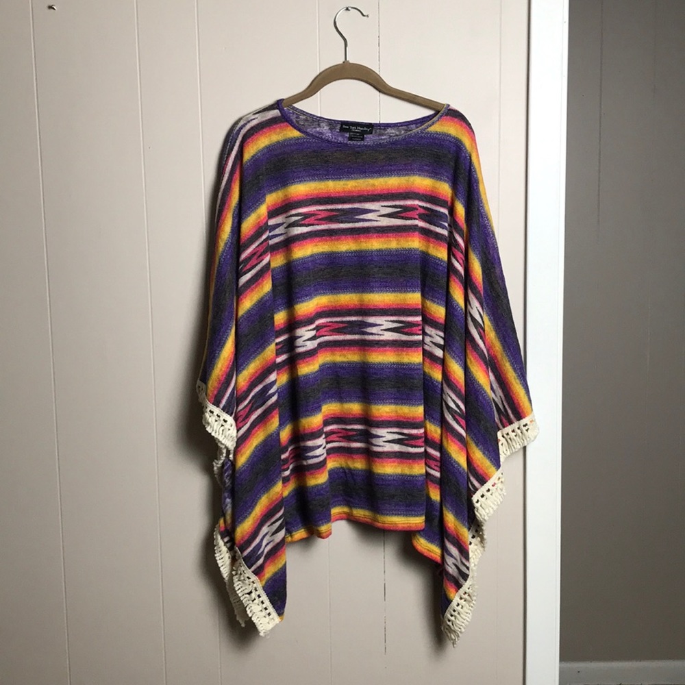 Multicolored Fringed Poncho